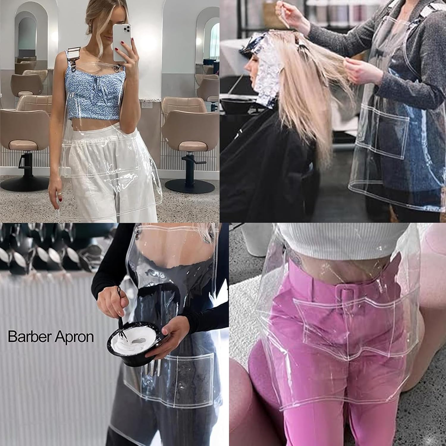 Hair Stylist Apron, Beauty Salon Clear Apron with Pockets Cross Back Waterproof Hairdresser Barber Work Aprons