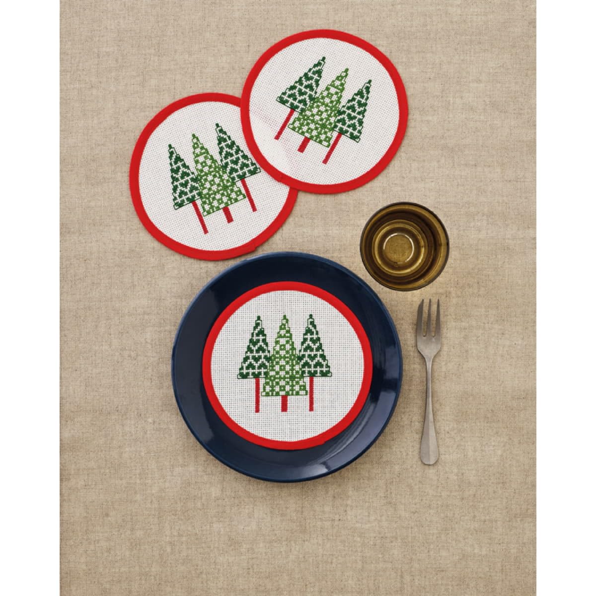 Tablecloths Set of 3 Cross Stitch Embroidery Kit Christmas Trees Counted Pattern