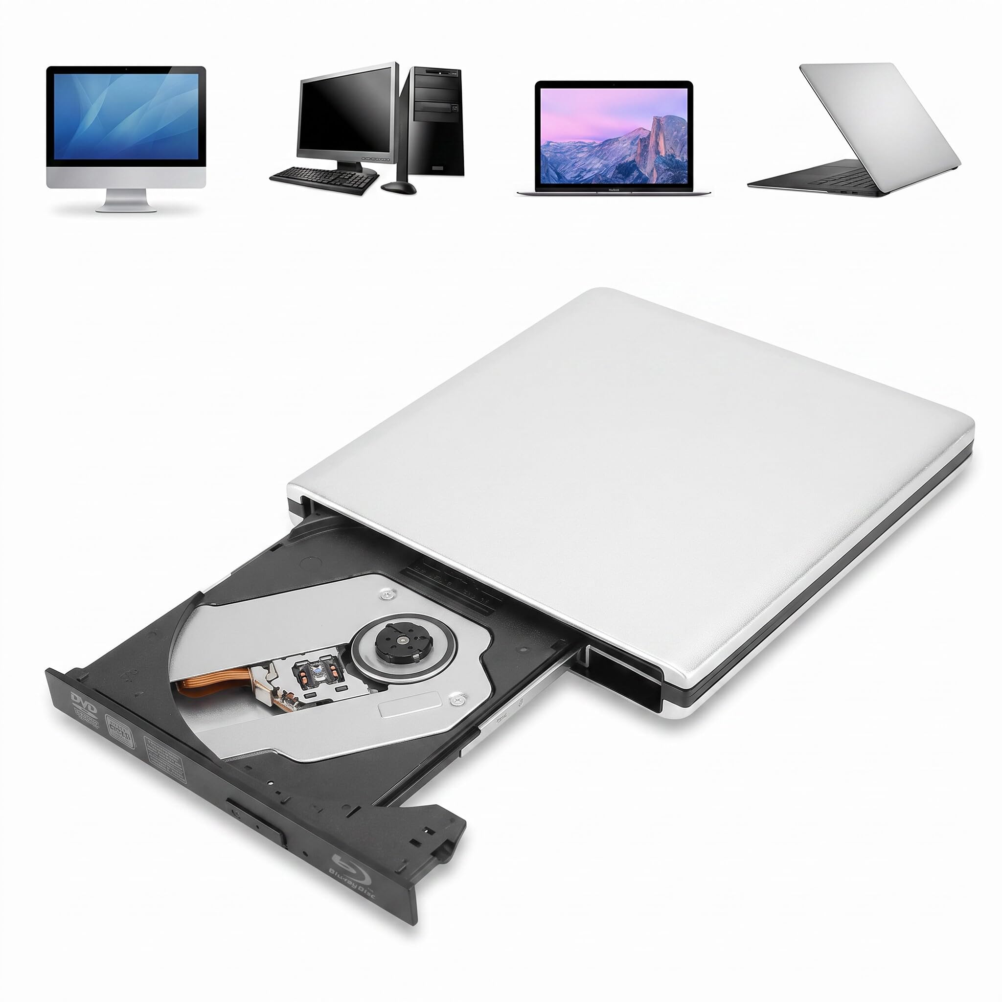 Lecteur Blu Ray pour PC, USB3.0 Blu Ray, Lecteur Optique Externe Graveur de Disque DVD CD BD Graveur Enregistreur