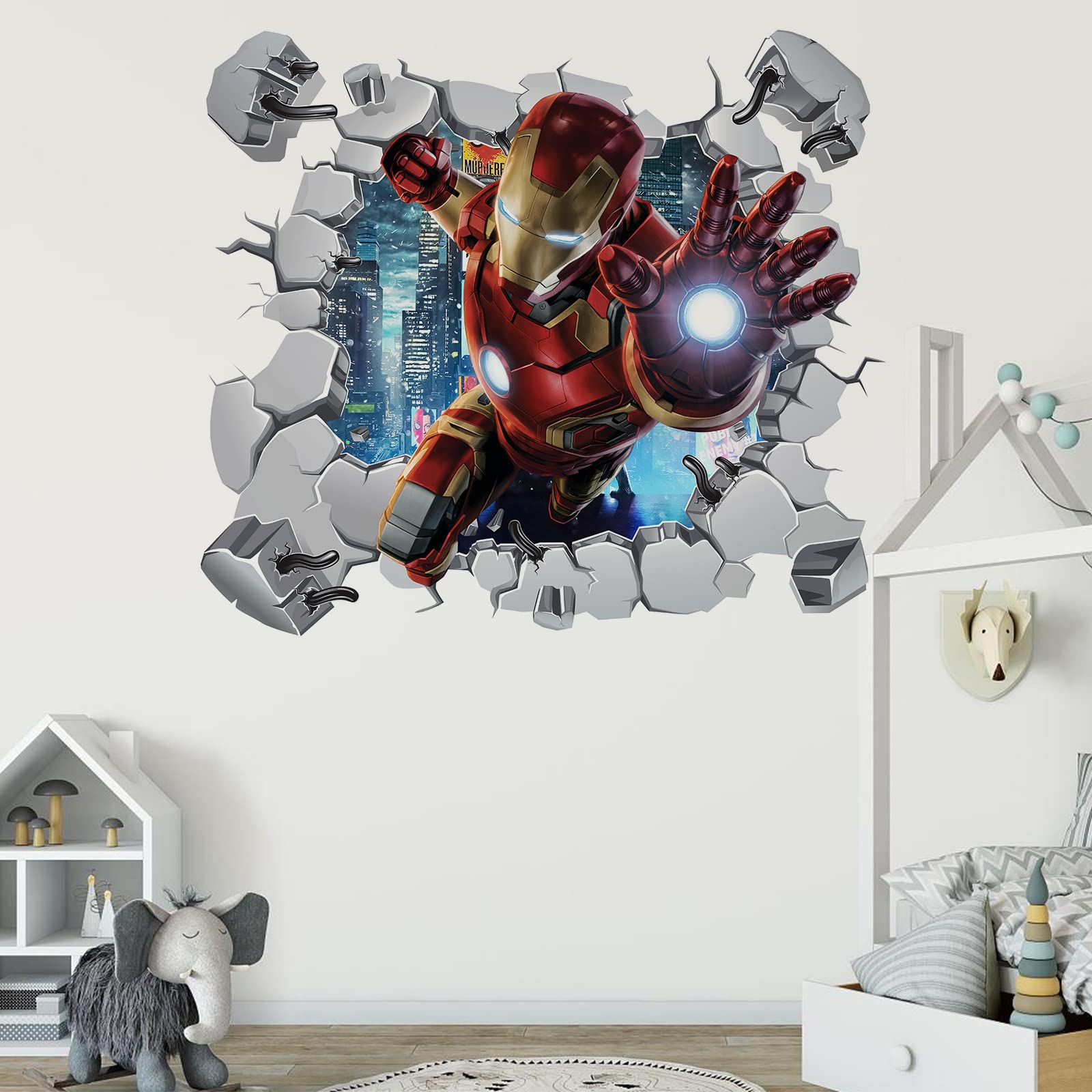 BookModsSuper Hero Iron Man Wall Stickers DIY Removable Cartoon Children Themed Art Boy Room Wall Sticker for Bedroom Nursery Playroom Decoration Wall Stickers