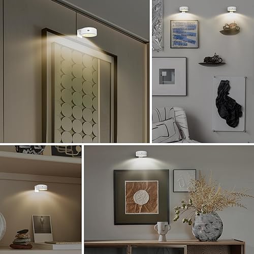 Miniatura 5 de Paquete de 2 luces magnéticas para fotos, funciona con pilas, luz LED con control remoto, 3 modos de iluminación y temporizador regulable, luz de