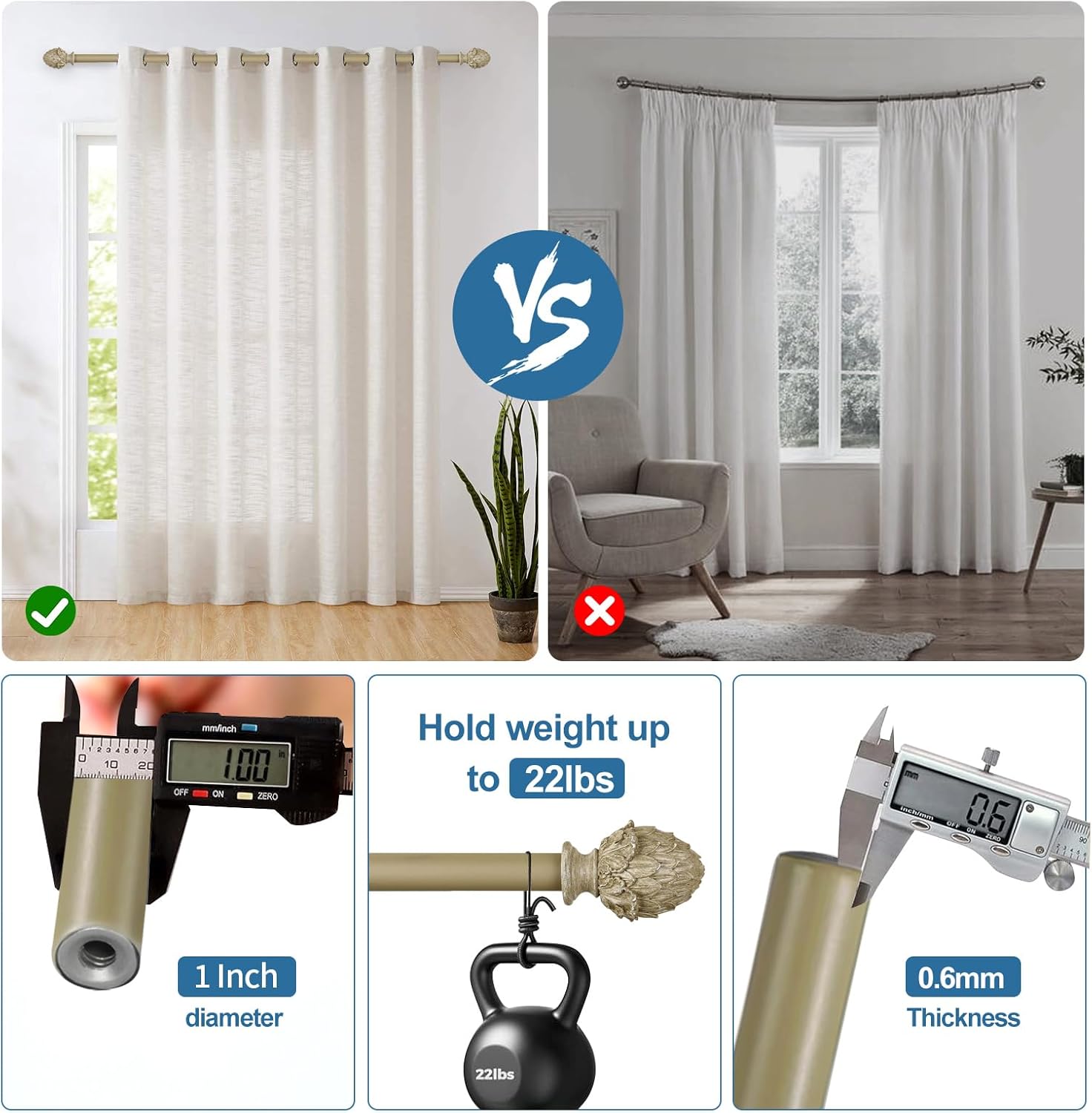 Urbanest 1-inch Diameter Artichoke Adjustable Single Drapery Curtain Rod, 48-inch to 84-inch, Cottage
