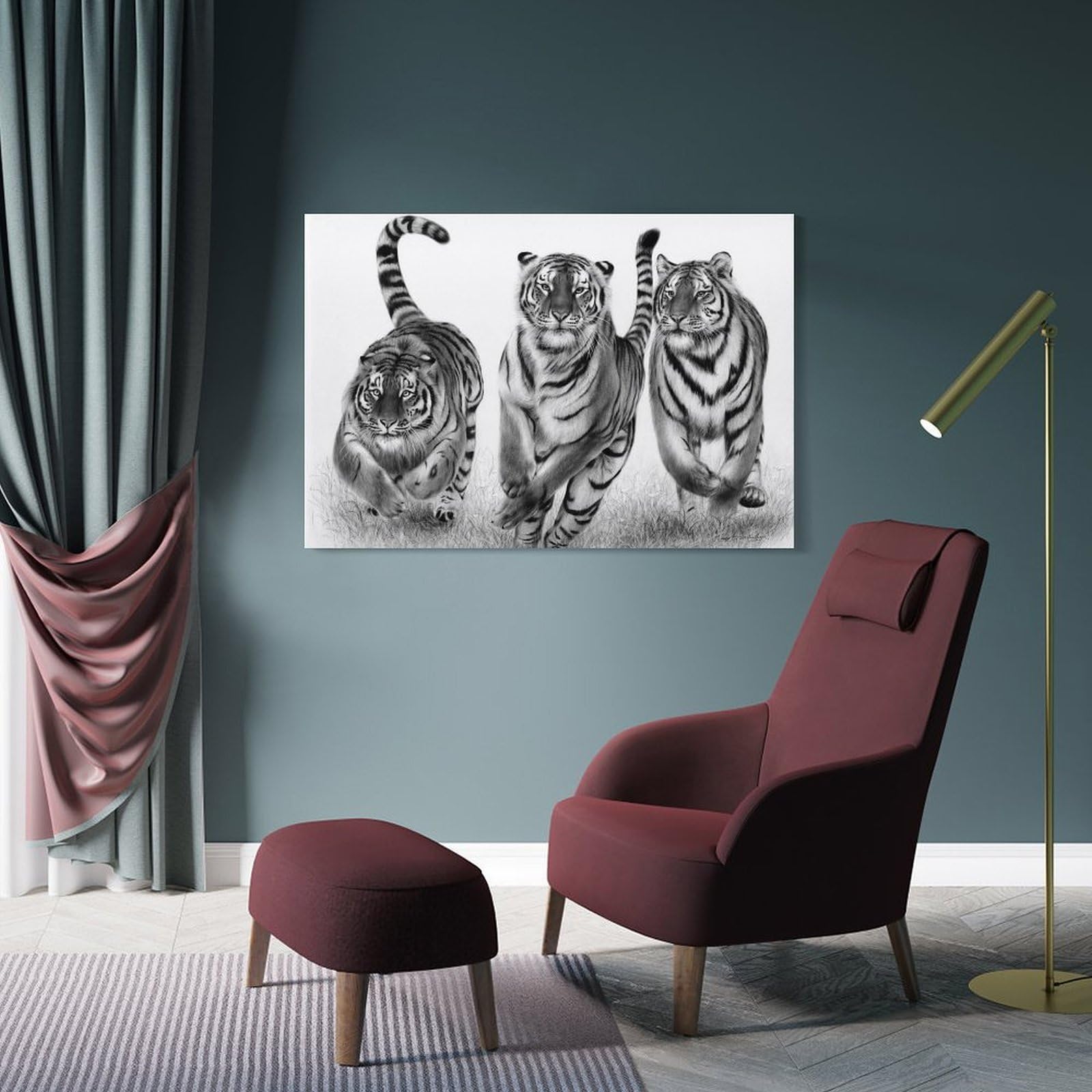 Junmoney Home Decor Wall Art Running Tigers, 20x30inch(50x75cm), for Hallway, Bedroom Or Modern Interiors, Gift Idea for Housewarming And Birthdays