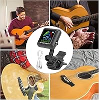 Vista 7 de Afinador de guitarra con clip, afinador de violín recargable por USB con pantalla a color para guitarra acústica eléctrica, bajo ukelele viola