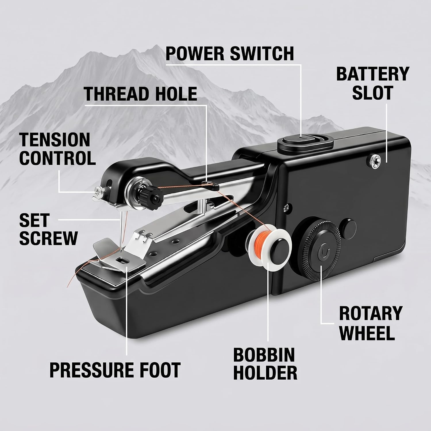 Handheld Sewing Machine, Portable Electric Mini Sewing Machine for Beginners Adults, Quick Stitching Hemming with Accessories Kit (Black-1)