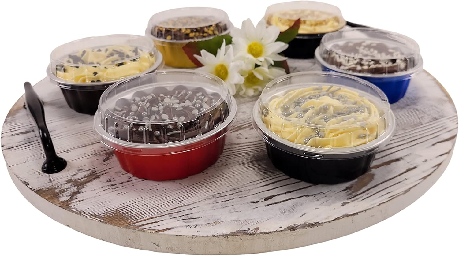 KitchenDance Disposable Colored Aluminum Foil Dessert Cake Cups Ramekins with Lids - 8 Ounces Round Aluminum Baking Tart Pan - Perfect for Baking, Storing, Preparing Food, #A8P (50, Blue)