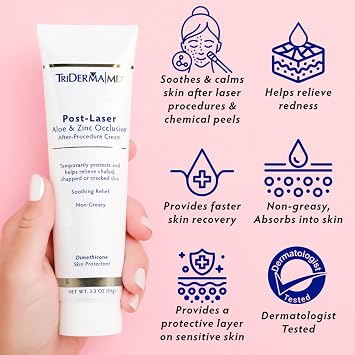 TriDerma Post Laser Aloe & Zinc Occlusive Post Treatment Cream for Use After Chemical Peels, Micro-Needling or Laser Treatments 3.3 oz