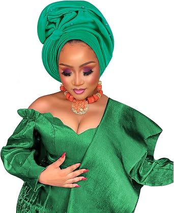 Traditional African Head Wrap, Auto Gele Style, Wedding Party Head Ties for Women, Church Ceremony Headwear