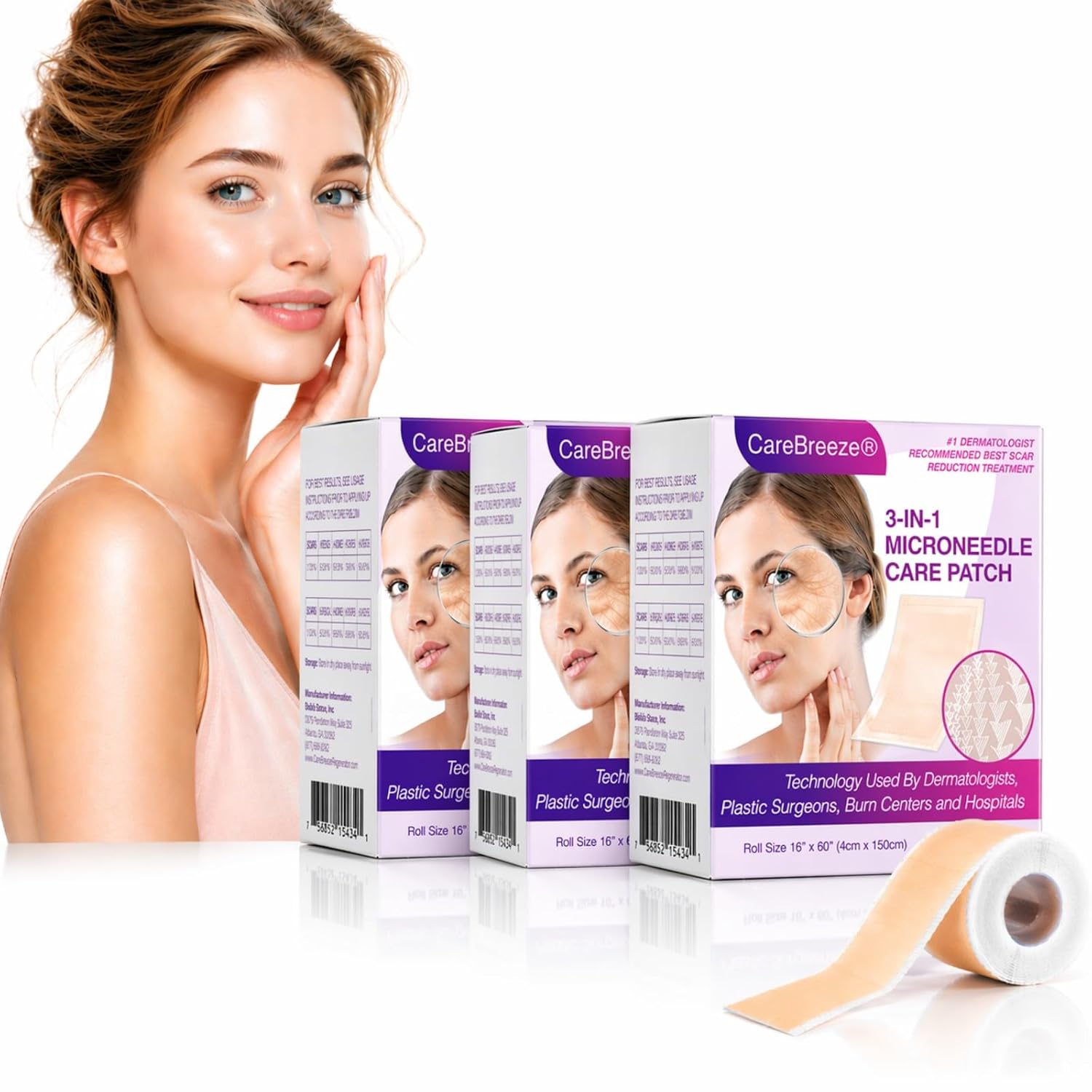 Lonqi Care Breeze 3 In 1 Microdarts Anti-Aging Patch, Carebreeze Microdarts Patch, Reduce Wrinkles and Fine Lines, Firm Skin Suitable for all skin types (3 box)