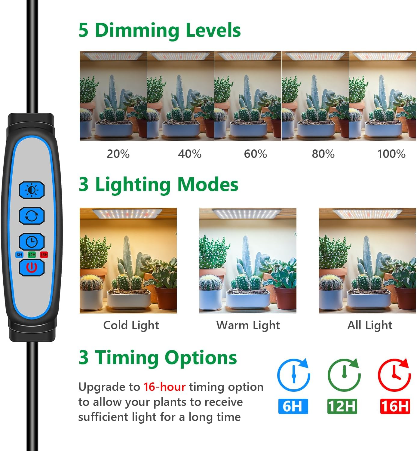 Aumtrly Grow Lights for Seed Starting, 552 LED Full Spectrum Plant Light Panel for Growing Indoor Plants, Slim Grow Lamp with UL Adapter, 6/12/16H Timer, 3 Light Modes, 5 Dimmable