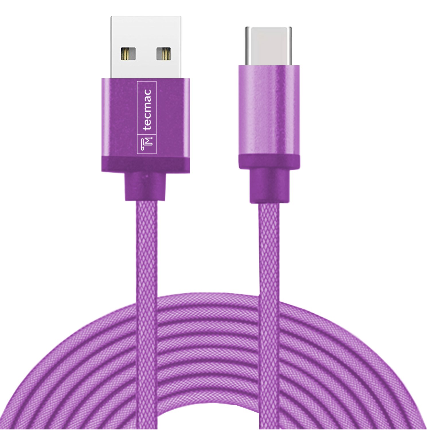 TecMac TM-FHISN-TC-PRL Braided Type-C USB Data Sync Cable - 3.3 Feet (1 Meter) - (Purple)