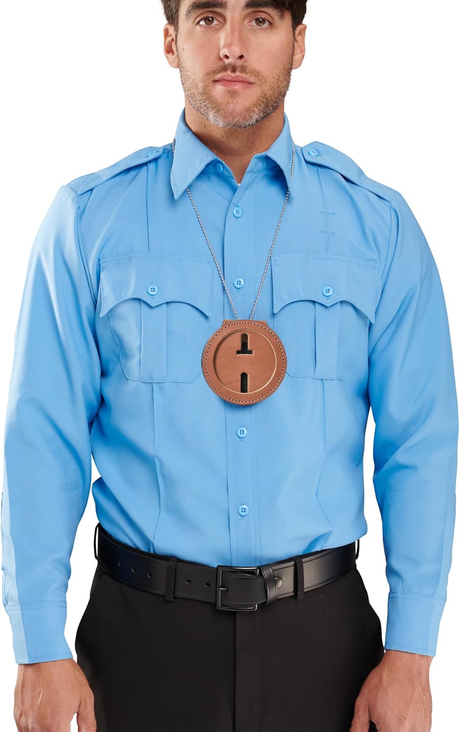 Perfect Fit US Marshall Service Belt Clip Badge Holder with Chain 2 1/4 inch Circle Round Cutout Law Enforcement Badge Holder (Cutout 281) Tan Leather