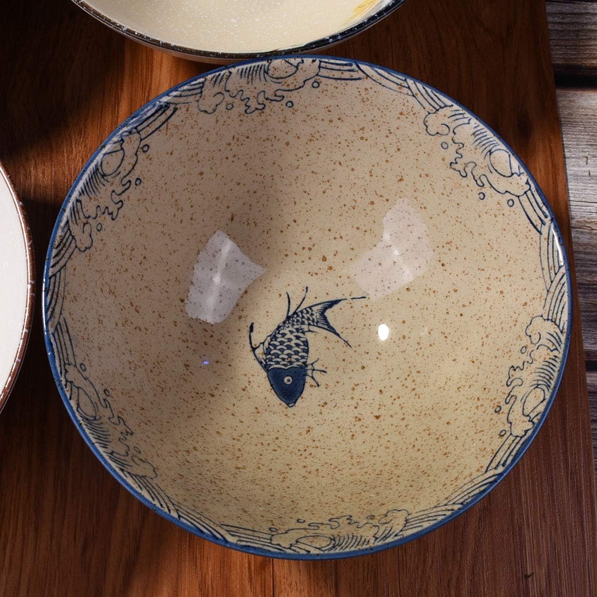 Japanese Retro Ramen Bowls Set of 4 Color Large 8 Inch Ceramic Bowl for Pho Dessert Snack Cereal Soup Noodle and Rice