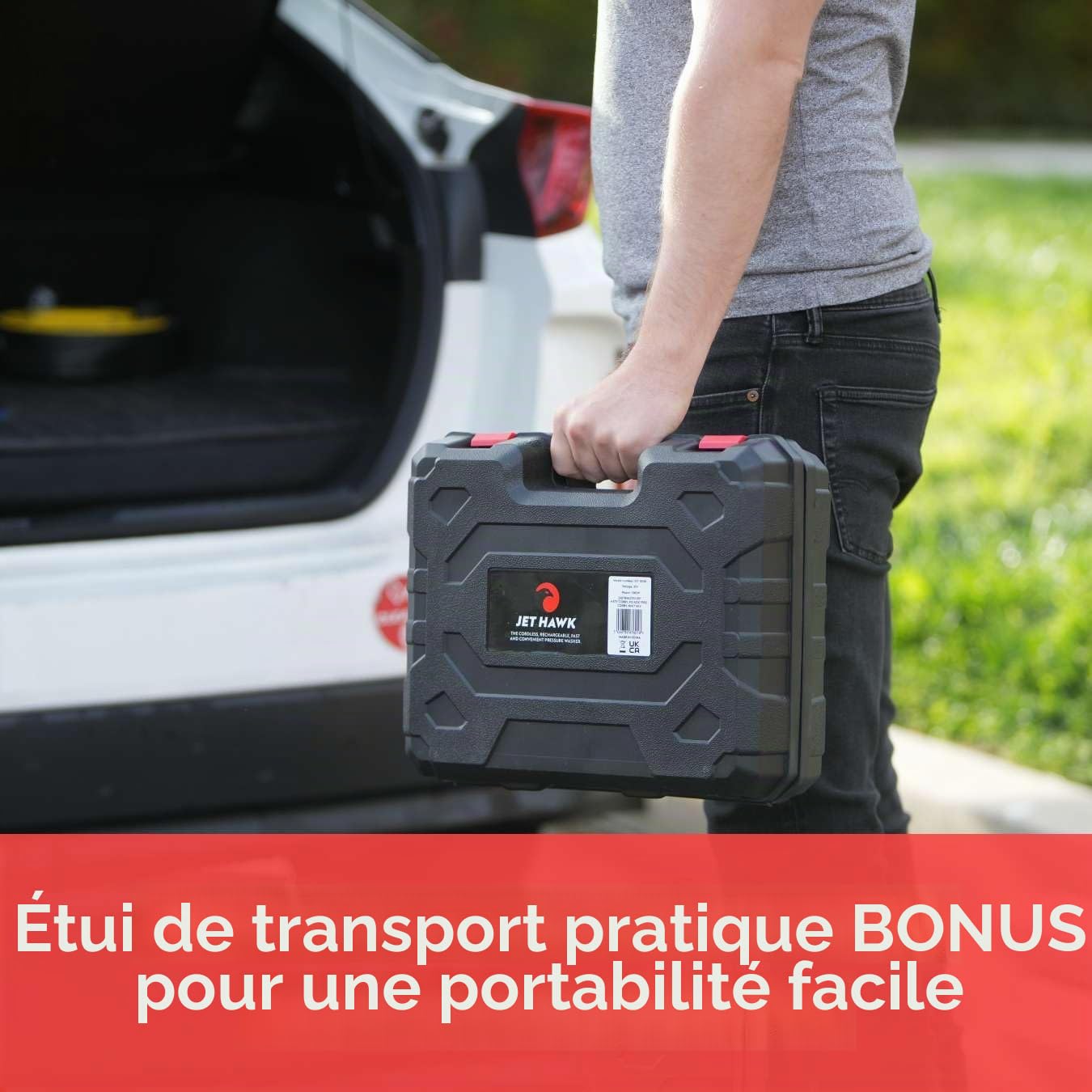 Jet Hawk – Nettoyeur Haute Pression Portable sans Fil comme vu sur High Street TV – Utilisez n'importe Quelle Source d'eau – 6 en 1 – Buses de pulvérisation, Tuyau de 5 m, connecteur de Tuyau, Flacon
