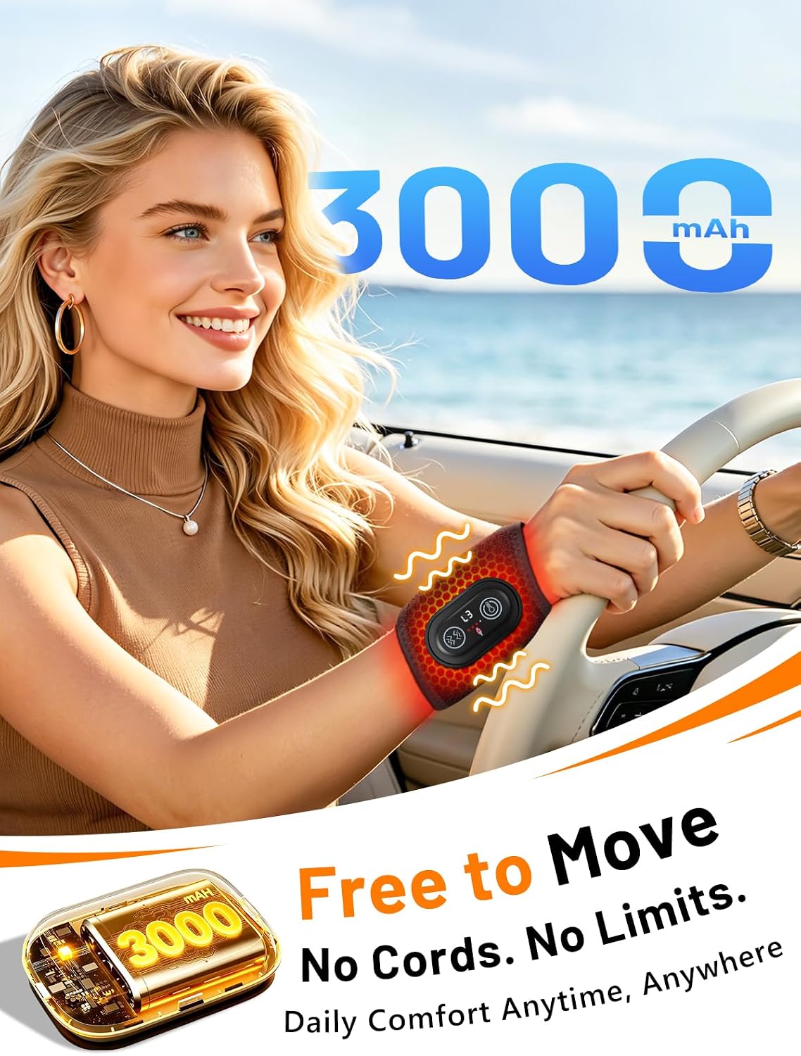 Red Light Therapy for Wrist Hand with Heat & Massage, 3000mAh Controller
