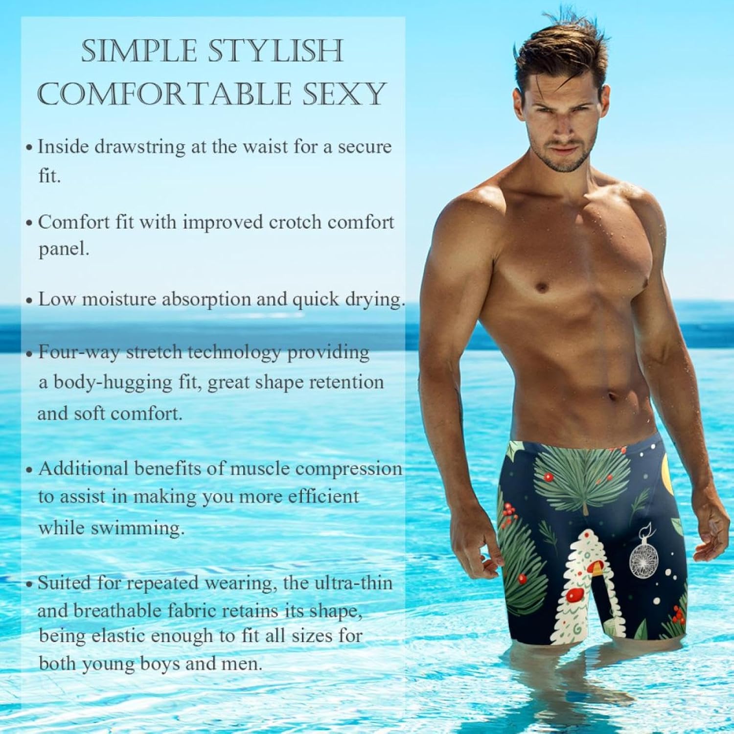 Christmas Elements Swimsuit Mens Swim Jammers Endurance Long Racing Training Swimsuit