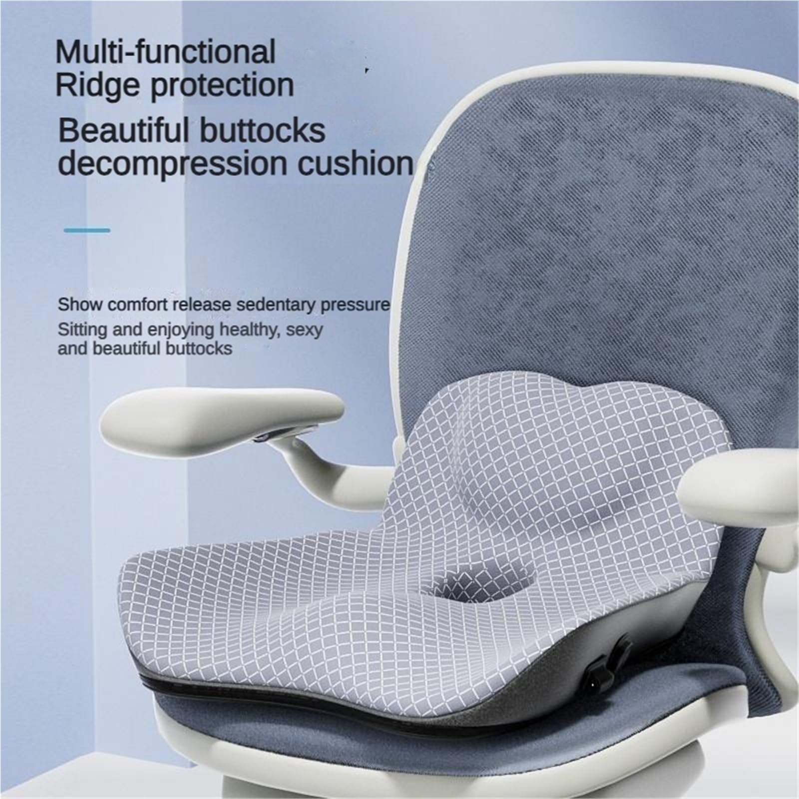 Coccyx Silla de Espuma viscoelástica, cojín for Asiento Oficina, Coche, Grande, Almohada for coxis for y para Coche(Blue)