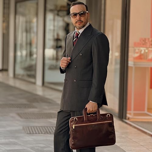 Miniatura 2 de Time Resistance Maletín de cuero delgado - Bolsa de cuero italiana hecha a mano para computadora - Maletín para hombre y mujer - Bolsa para laptop