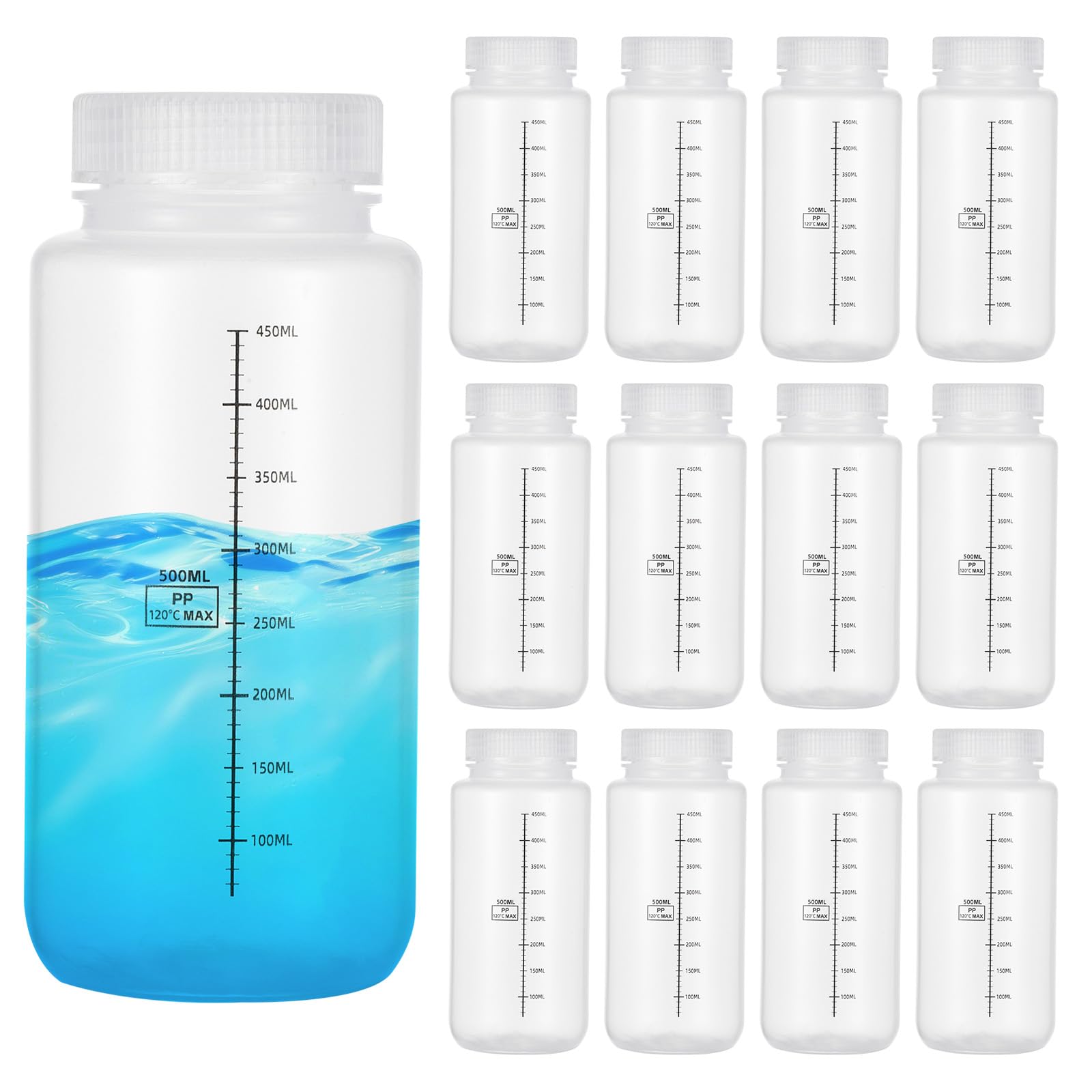 PATIKIL 20 Pezzi Bottiglie Modello In Plastica Con Tappo A Vite, 17 Oz 500ml Bottiglia Reagente A Bocca Larga Contenitori Modello PP Trasparenti Con Coperchio Per Laboratorio Acqua