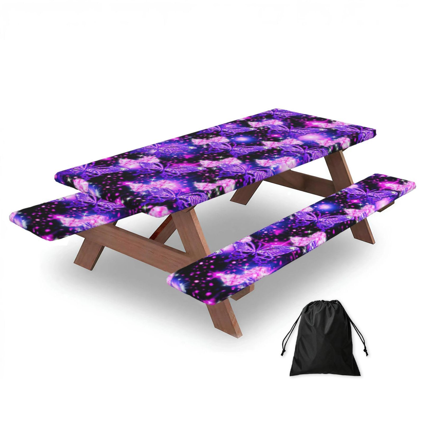 AYYQWE Purple Cute Butterfly Print Print Picnic Table Bench Cover Outdoor Garden Party Decor Daily Accessory Gift