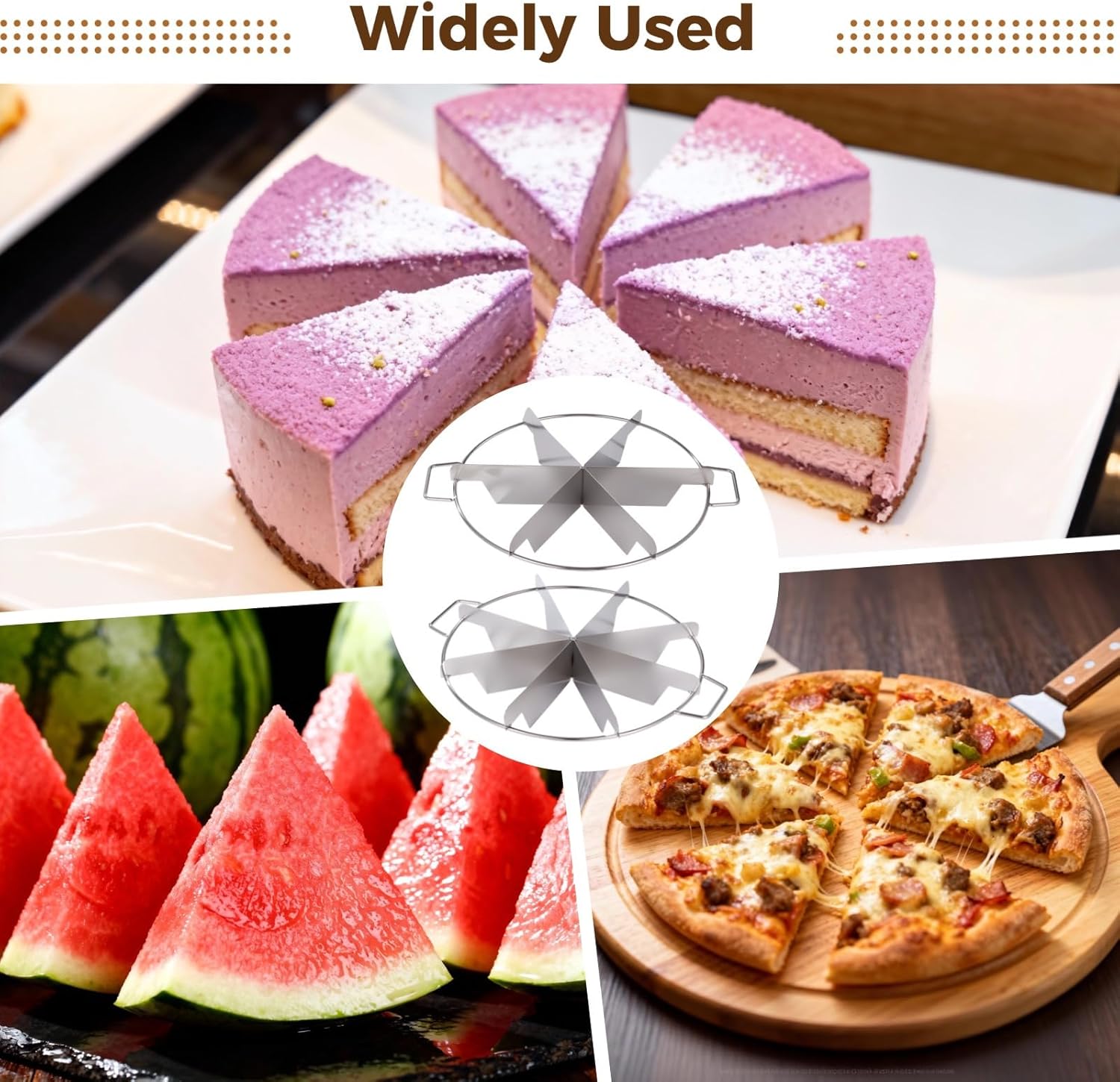 2 Pcs Pie Cutter Set for Cake and Pizza, 10.2 Stainless Steel Pizza Slicer, 6/8 Slice Dividers, with Side Handles
