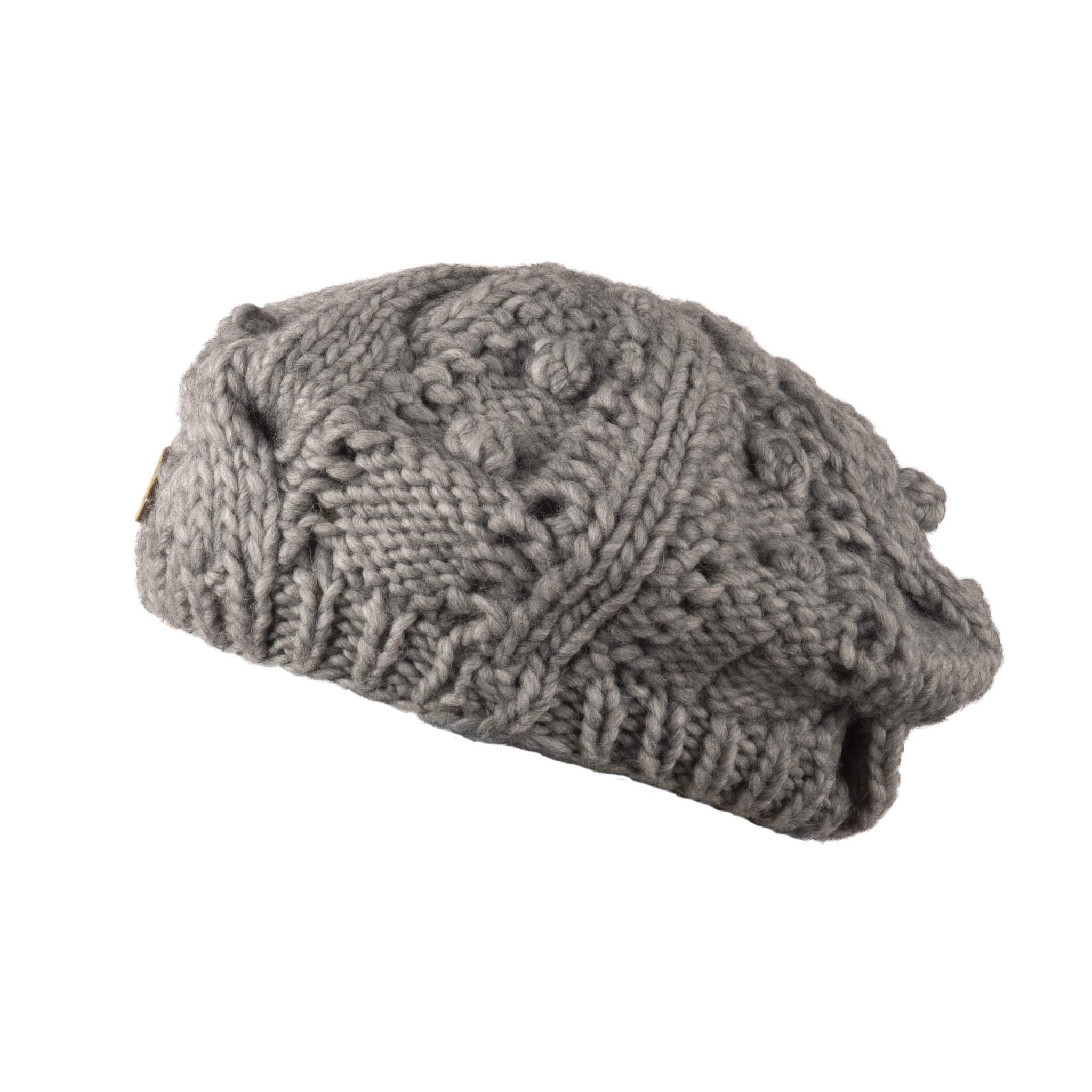 Aran Traditions Wine Marl Twist Aran Lace Cable Beret (Silver)