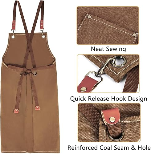 Miniatura 4 de Delantales para mujeres y hombres con bolsillos, 2 piezas, impermeable, para estilista, lino, barbacoa, herramienta de lona para adultos, delantal