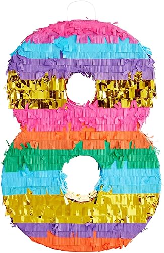 Miniatura 8 de BLUE PANDA Piñata 8 - Pequeña Multicolor, 11.4 x 16.5 x 3 pulgadas - Piñata de Arcoíris Neón en Forma de 8 para Fiesta de Cumpleaños de Niñas