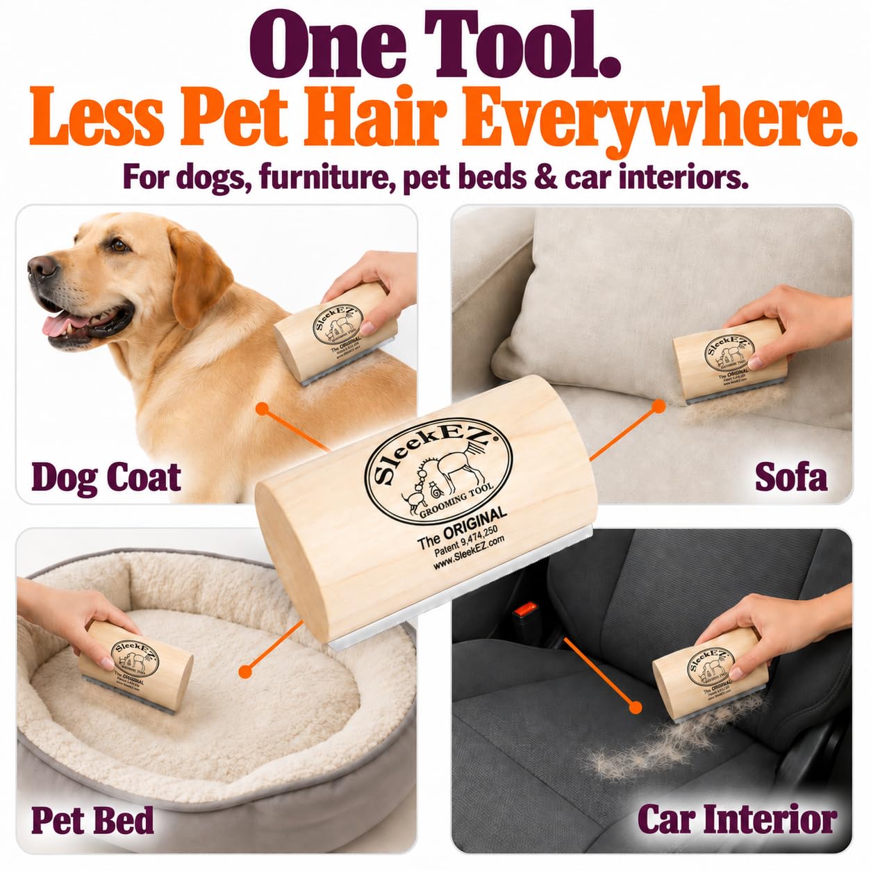 SleekEZ Dog Brush for Shedding | Patented Deshedding Dog Brush | Pet Hair Remover for Short, Medium & Long Coats | Made in USA | 5 Inch view 6