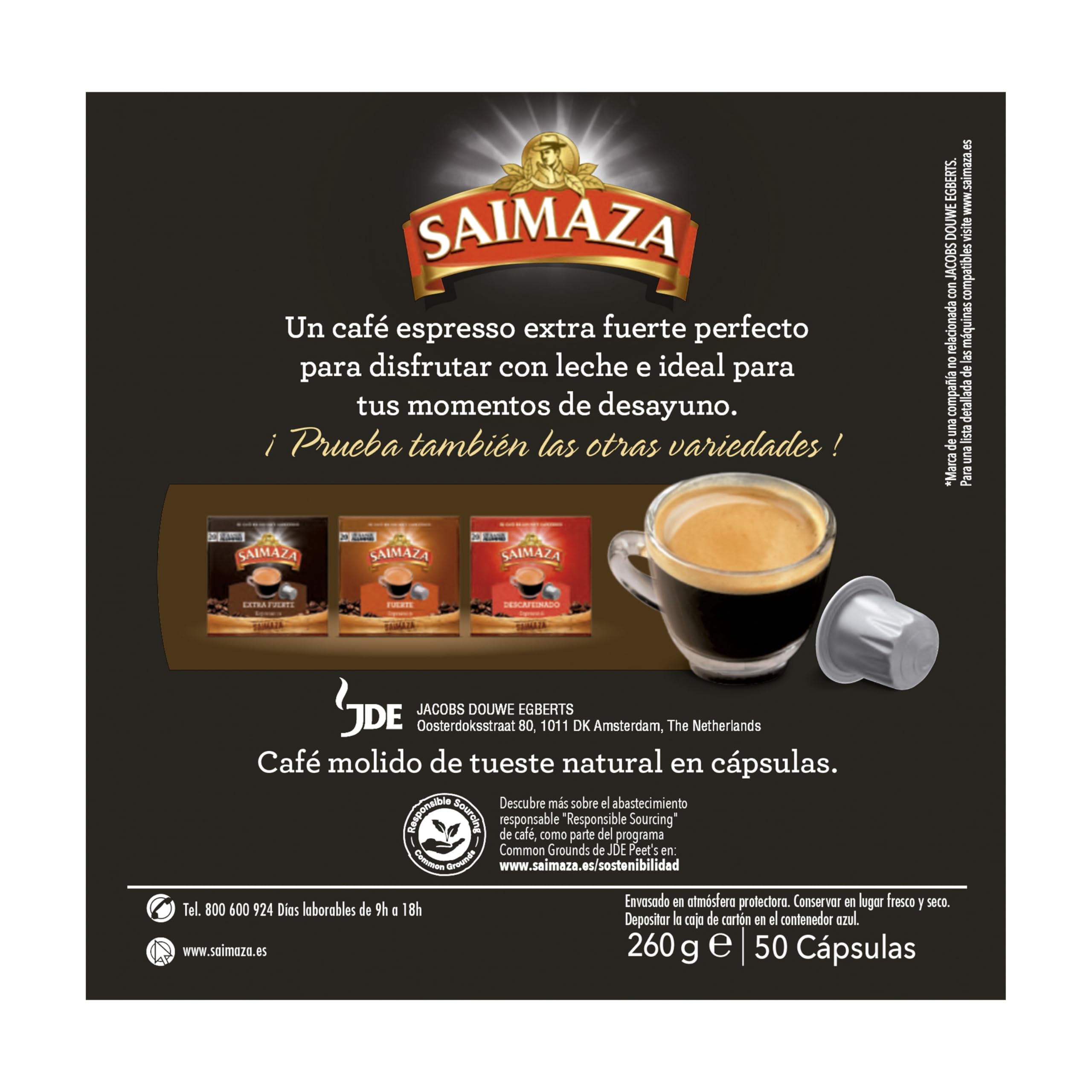 Saimaza Cápsulas de Café Extra fuerte | Intensidad 11 | 50 Cápsulas Compatibles Nespresso