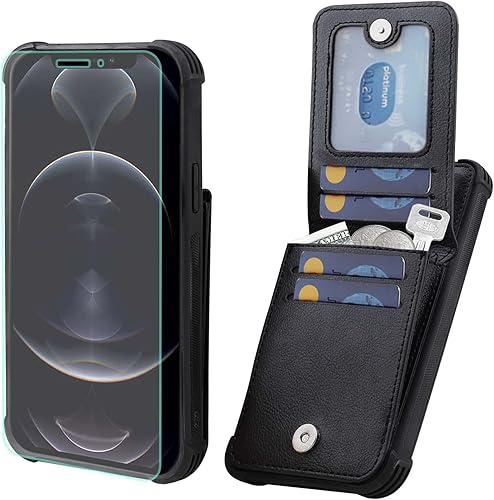 VANAVAGY Funda tipo cartera para iPhone 1212 Pro, cierre magnético de cuero, a prueba de golpes, funda para teléfono protector de pantalla incluido