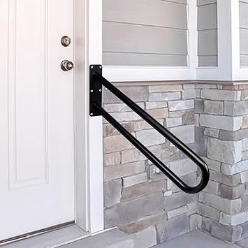Handrails for Outdoor Steps, 19.7 Wall Mount Hand Rail for 1-3 Steps with Polished Black Finished, Outdoor Stair Railing Grab Bar for Garage, Porch, Garden, Yard(Size:70cm/27.6)