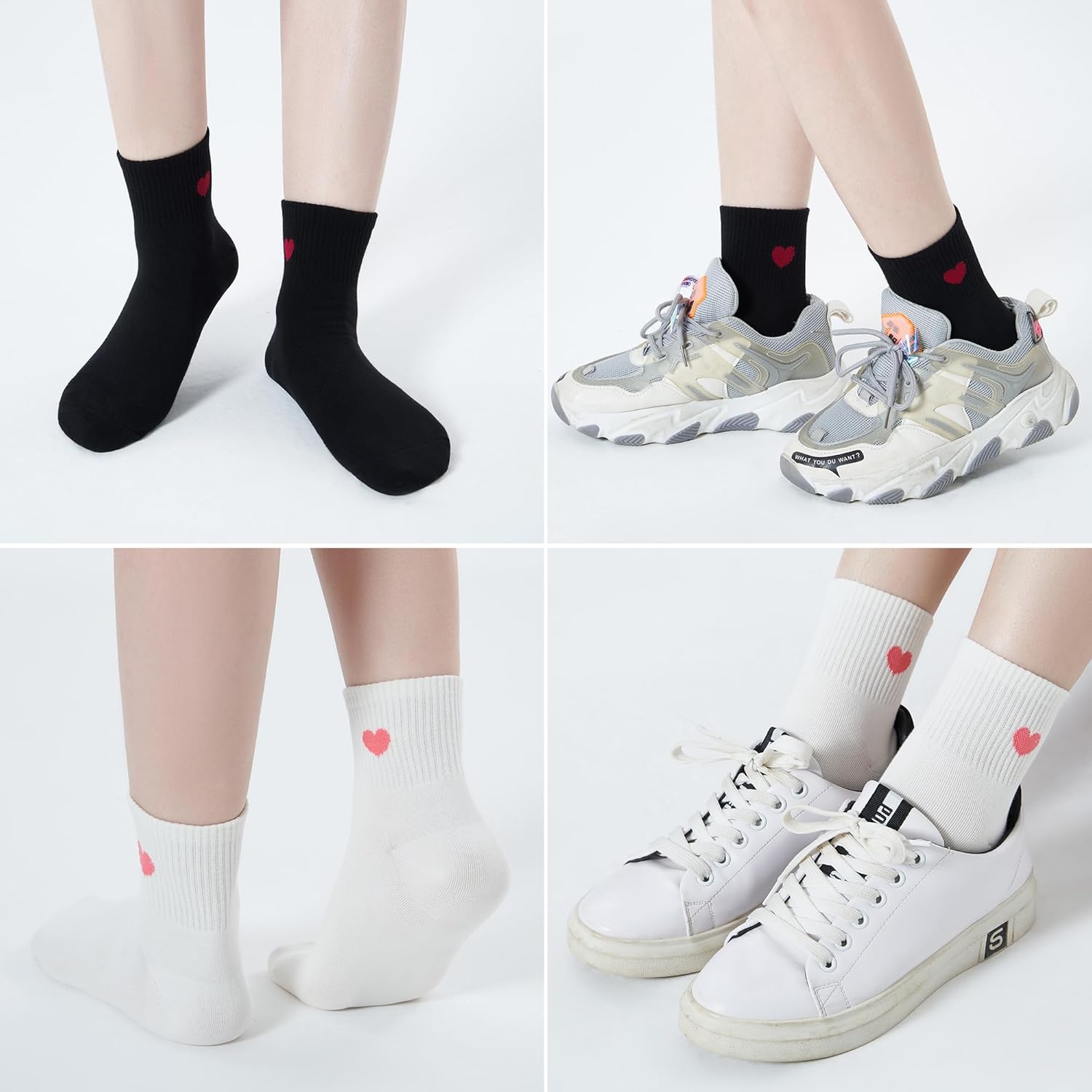 Women's Cute Ankle Crew Socks - Novelty Fun Heart Cotton Casual Athletic Running Socks-6Pairs - Image 2