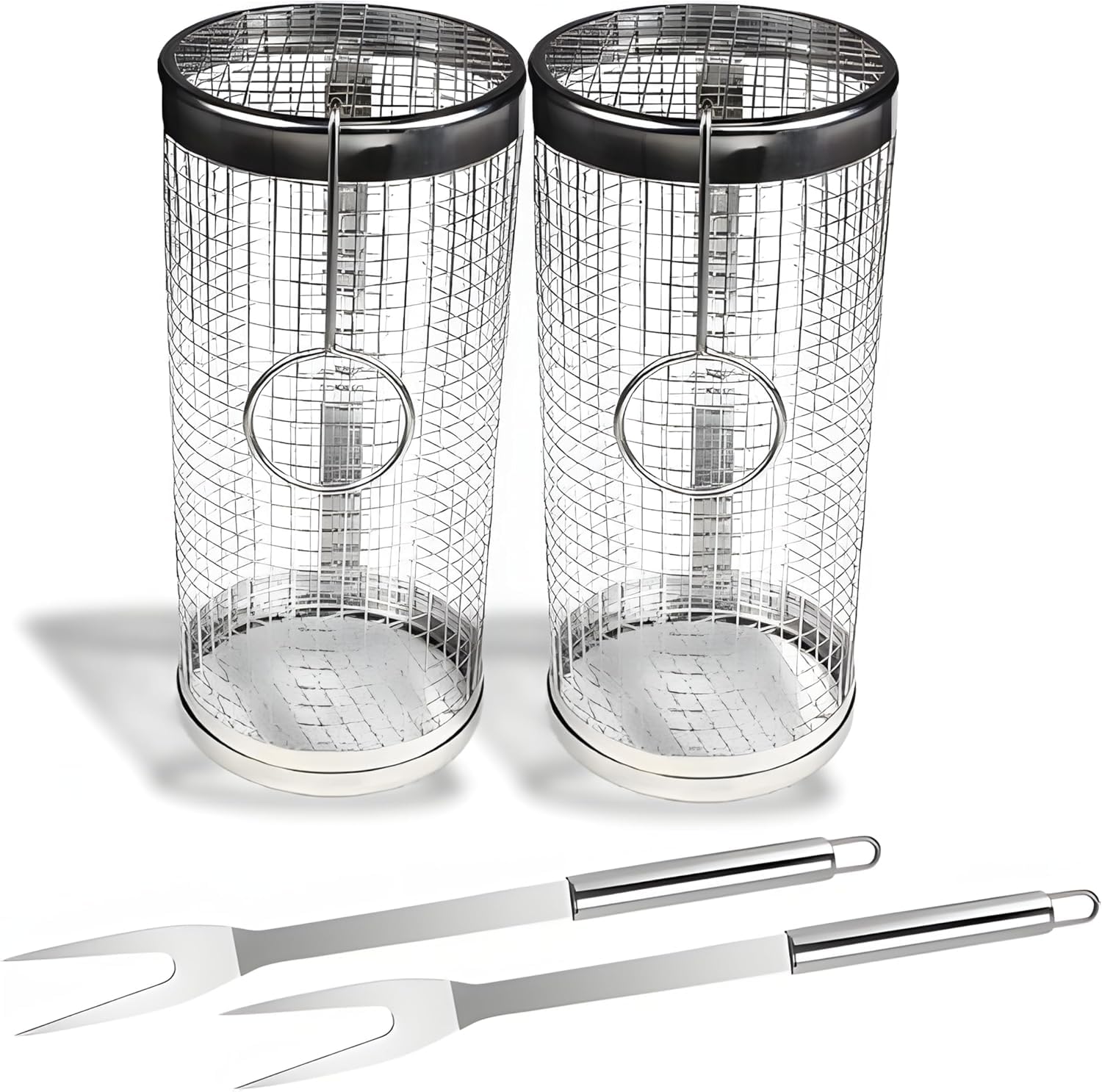 AVOID Panier à Griller Roulant - Panier Barbecue Cylindrique Enroulable en Acier Inoxydable - Accessoires Barbecue pour BBQ Grill Extérieur, Cadeau de Vacances (Silver, 20cm X 10cm)