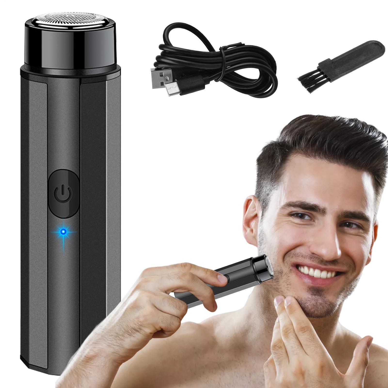 Mini rasoio portatile - rasoio elettrico compatto, trimmer di barba leggero | 12,7x2,25 cm dispositivo di toelettatura tascabile ricaricabile USB, macchina a rasatura a secco bagnato, viaggio con oper