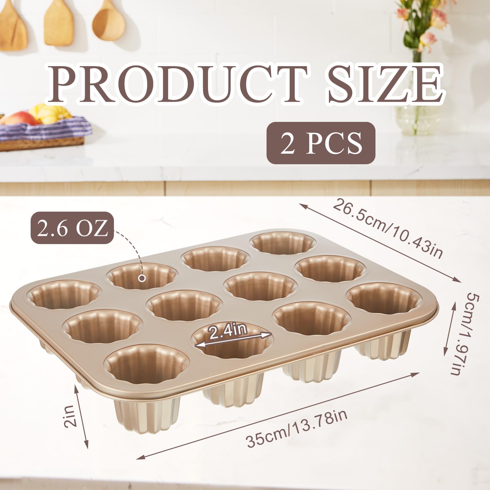 FoldTier 2 moldes de canele, moldes para tartas con 12 cavidades, moldes antiadherentes para canele, magdalenas, magdalenas, natillas francesas, caneles, pasteles, moldes tradicionales para hornear en