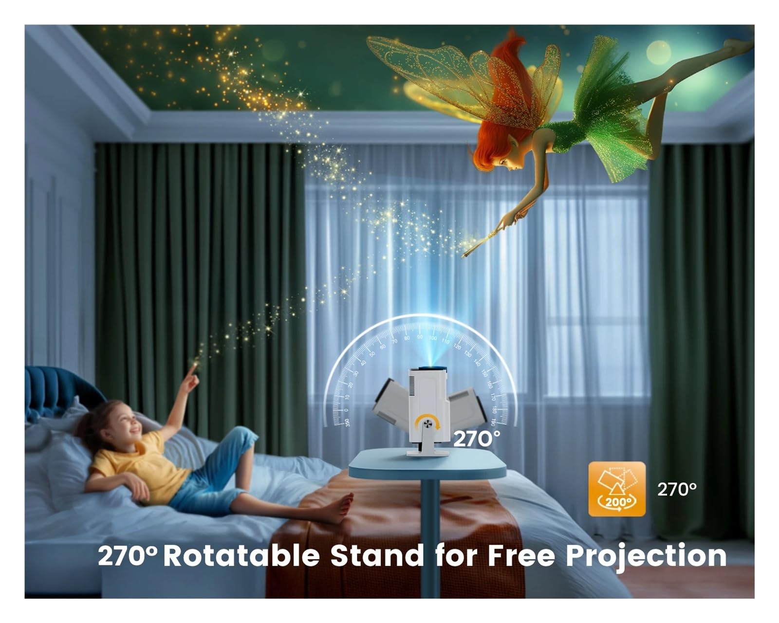 Mini Proiettore Portatile 4K Supporto 20000 Lumen Full HD 1080P Nativo Rotante 270° For Home Theater Proiezione Ad Alta Definizione