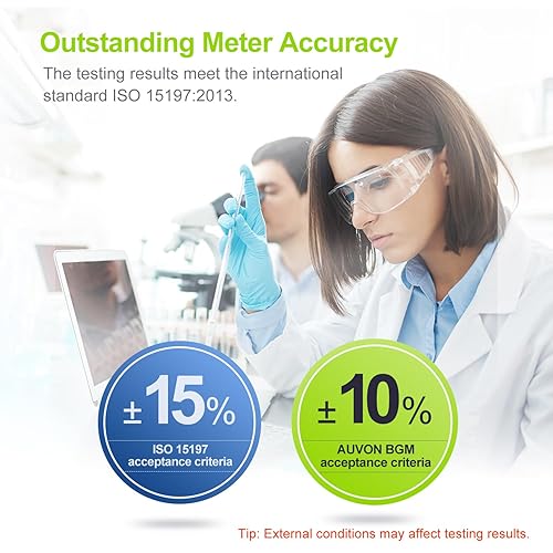 Miniatura 3 de AUVON Kit de monitor de glucosa en sangre, kit de prueba de azúcar en sangre de alta precisión con 50 tiras de glucómetro, 50 lancetas de 1.06 oz, 1