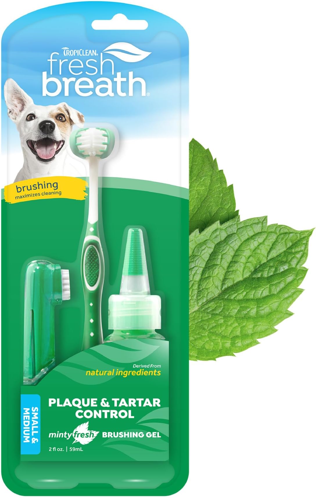 TropiClean Fresh Breath Dog Oral Care Kit | Complete Toothbrush and Toothpaste Set for Plaque & Tartar Control | Tooth Brushing Kit for Large Animals
