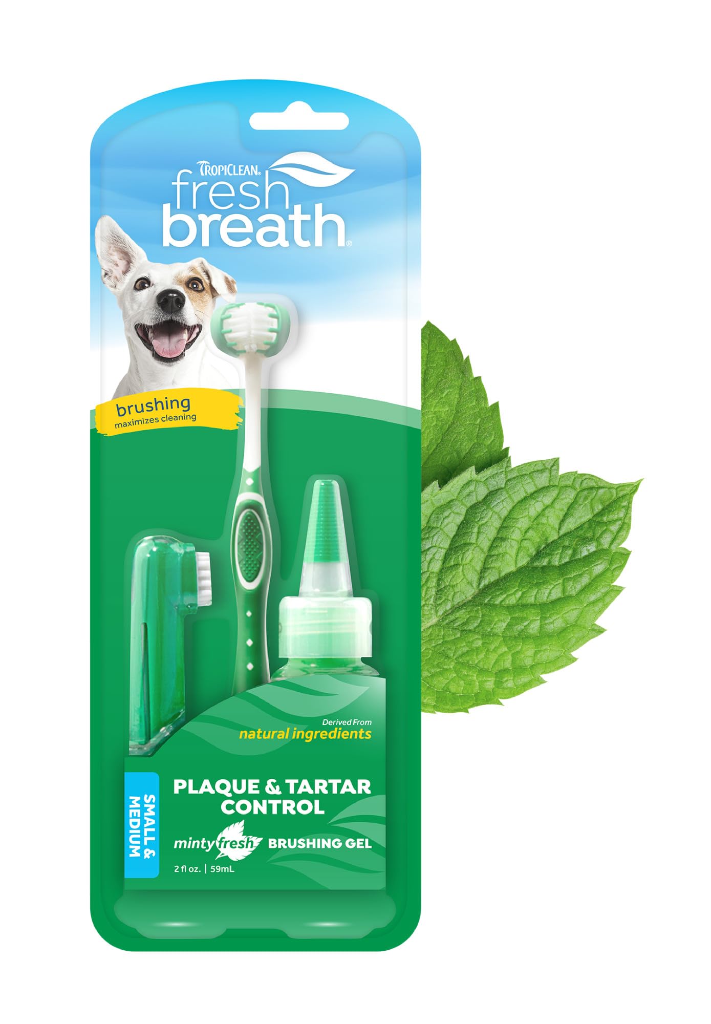 Fresh Breath Dog Teeth Cleaning Oral Care Kit - Breath Freshener Dental Care - Complete Dog Toothbrush Kit Small to Medium Dogs - Helps Remove Plaque & Tartar, Small to Medium Dogs, 59ml