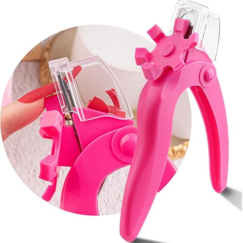 Adjustable Acrylic Nail Clippers with Sizer and Catcher, Hot Pink Professional Dial Stainless Steel Blade Nail Tips Cutter, Artificial Fake Nail Trimmer, Manicure Tool for Salon Home