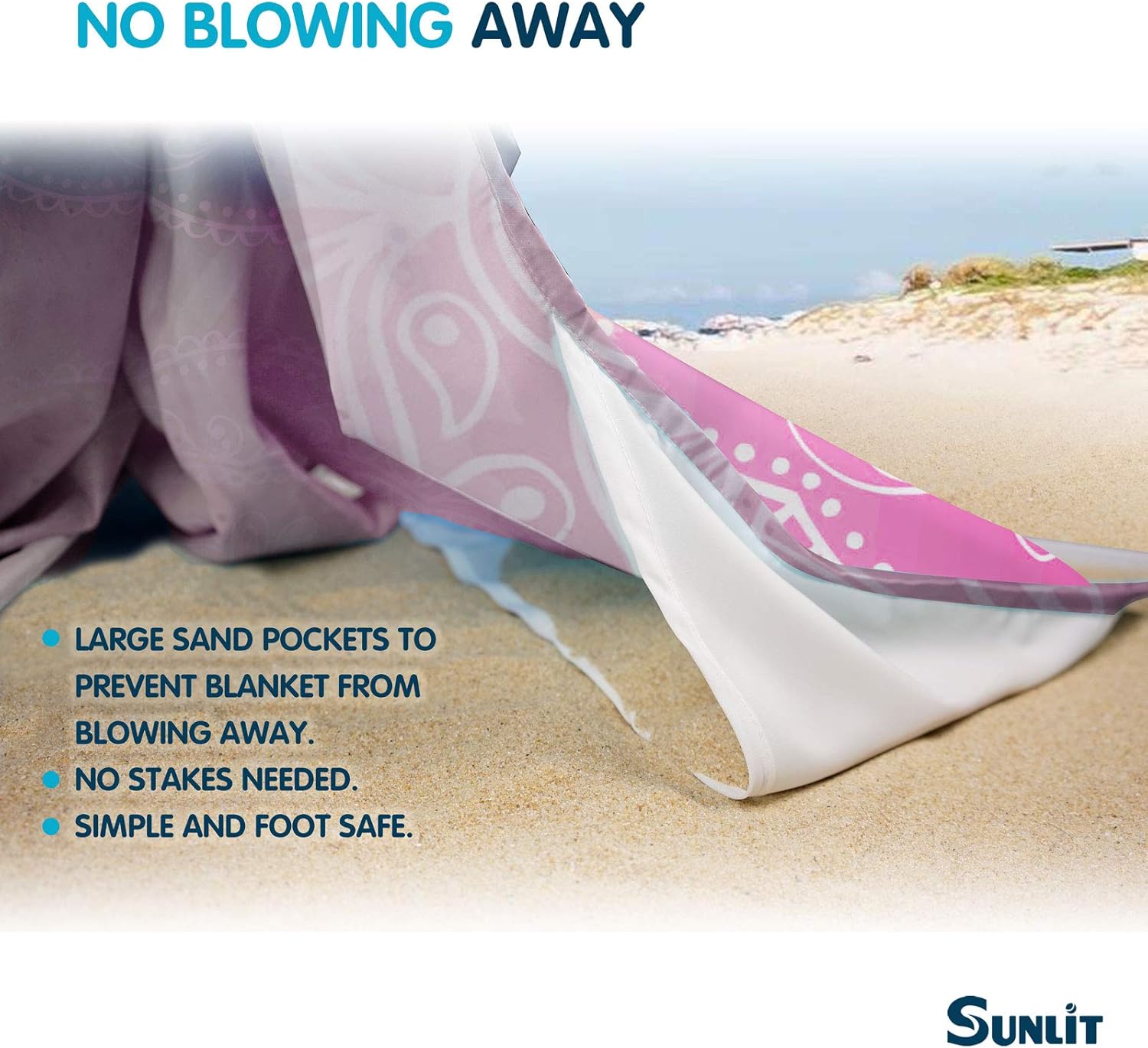 Sunlit Silky Soft Sand Proof Beach Blanket 106"x81" / 85"x72" Sand Proof Mat with Corner Pockets and Mesh Bag for Beach Party, Travel, Camping and Outdoor Music Festival, Mandala - Image 4
