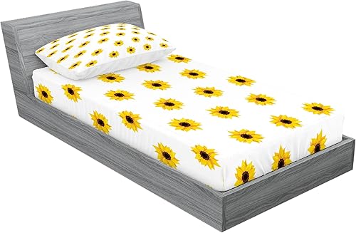 Miniatura 287 de Ambesonne Juego de sábanas bajeras y fundas de almohada con diseño de gato durmiendo en luna creciente, estrellas, sueños nocturnos, juego de ropa