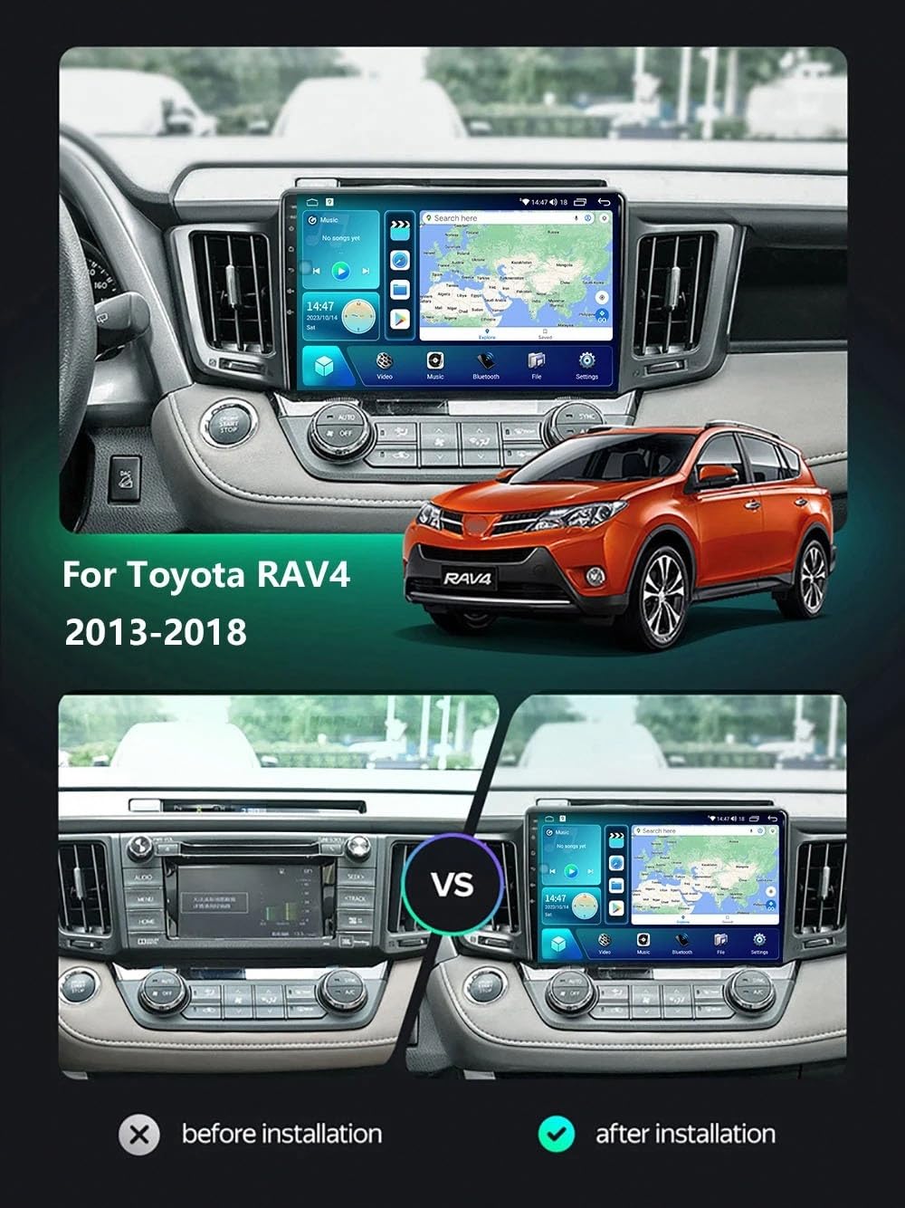 Car Stereo Carplay Radio de Coche para Toyota RAV4 2013-2018 Soporta Bluetooth, Control Volante, USB, WiFi, 4G, Mirror-Link, GPS Navegador/Radio FM, 8 Nuclear 4G+64G
