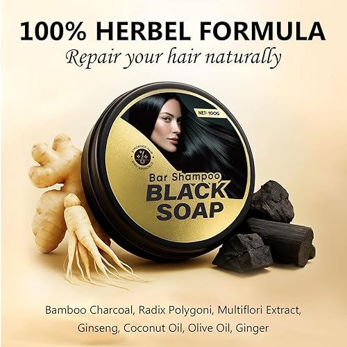 Miniatura 6 de Barra de jabón para cabello negro con carbón de bambú y extractos de hierbas, solución natural para cabello juvenil