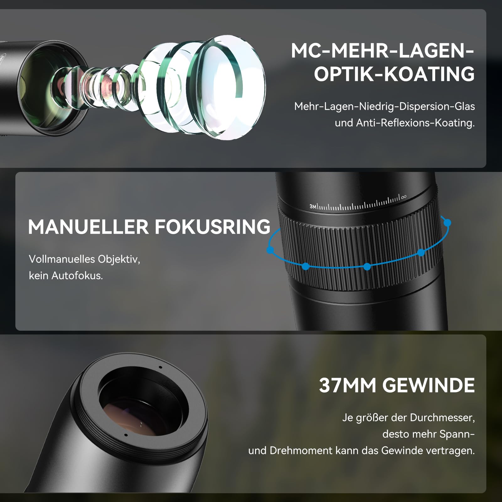Evil Eye 30X Handy Teleobjektiv mit Stativ, 4K HD Teleobjektiv für Smartphone, Metallrahmen & 30X Zoom, Kompatibel mit iPhone & Android, Ideal für Reise- & Sportfotografie