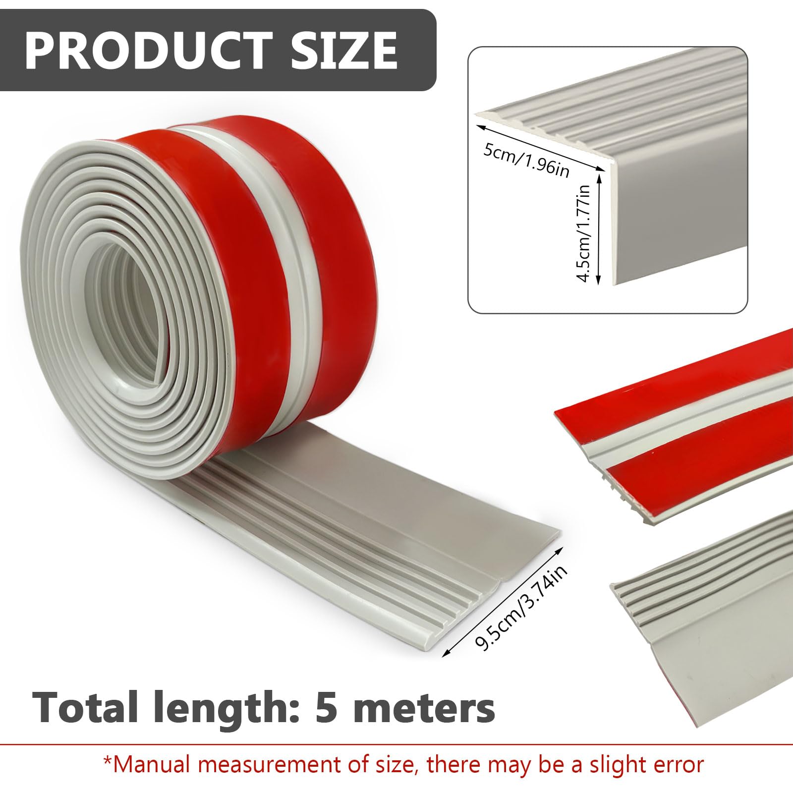 Perfil de borde de escalera autoadhesivo, 500x9.5cm de PVC, perfil de protección para escaleras, antideslizante, impermeable, en forma de L, para exteriores e interiores