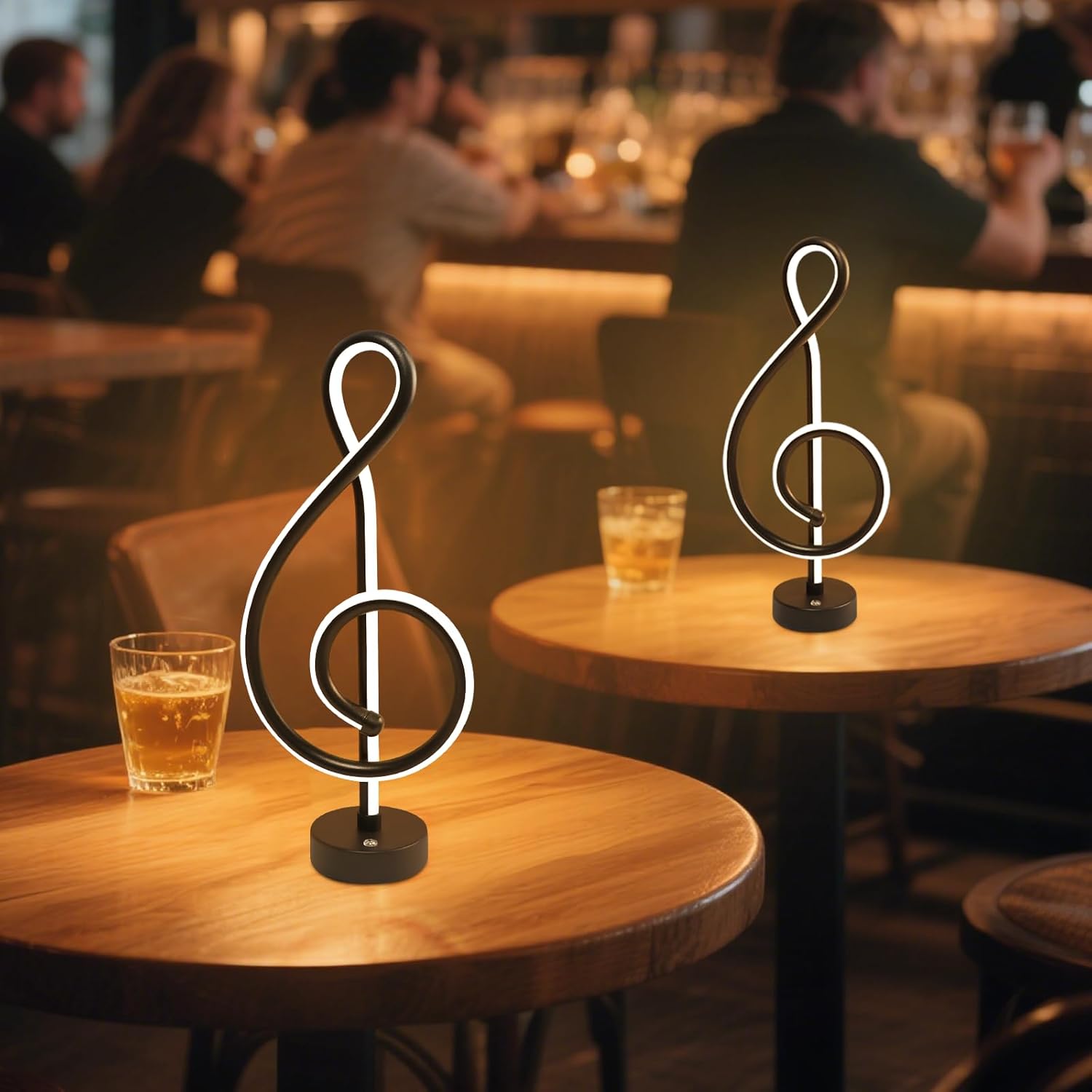 Two ZMH lamps on tables in a bar setting