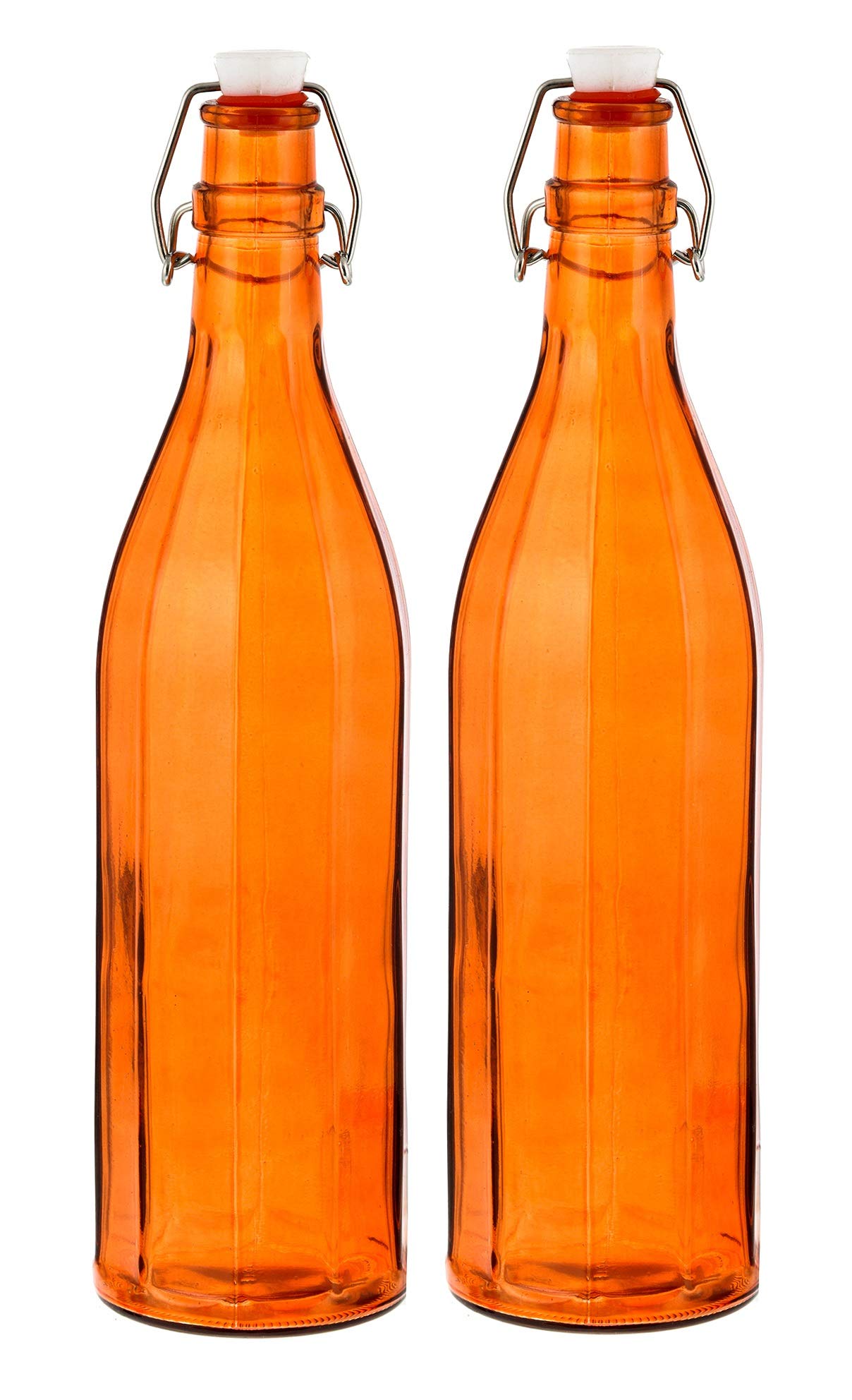MACHAK Colhexa Glass Bottles With Cork 1litre, Kitchen Decoration (Orange, 2 Pc)