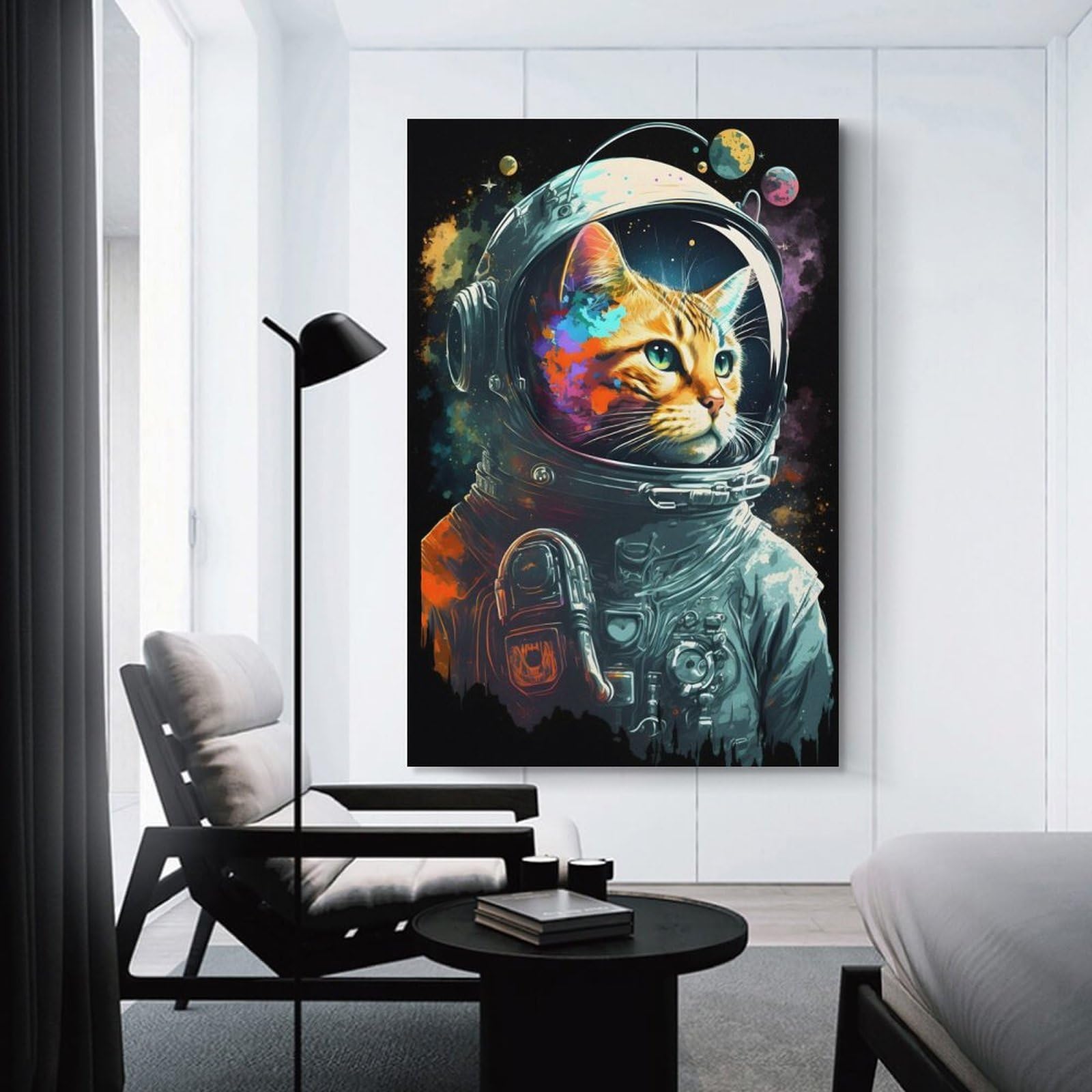 Junmoney Wall Art Print Cat Astronaut, 20x30inch(50x75cm), for Home Lounge, Bedroom Or Reading Nook, Modern Wall Decor for Cosy Interiors